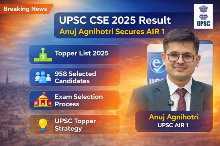 UPSC Civil Services Examination 2025 Result : Anuj Agnihotri बने AIR-1